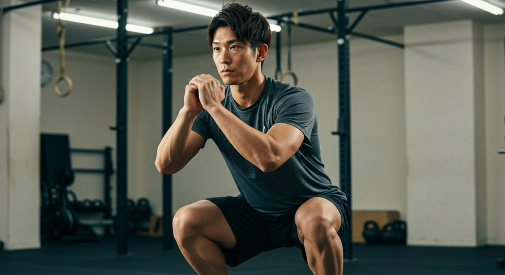 スクワットを行う男性