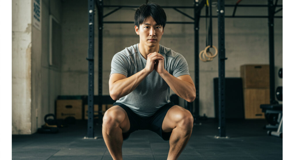 スクワットを行う男性