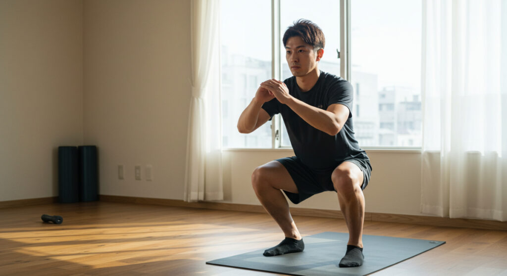 スクワットを行う男性