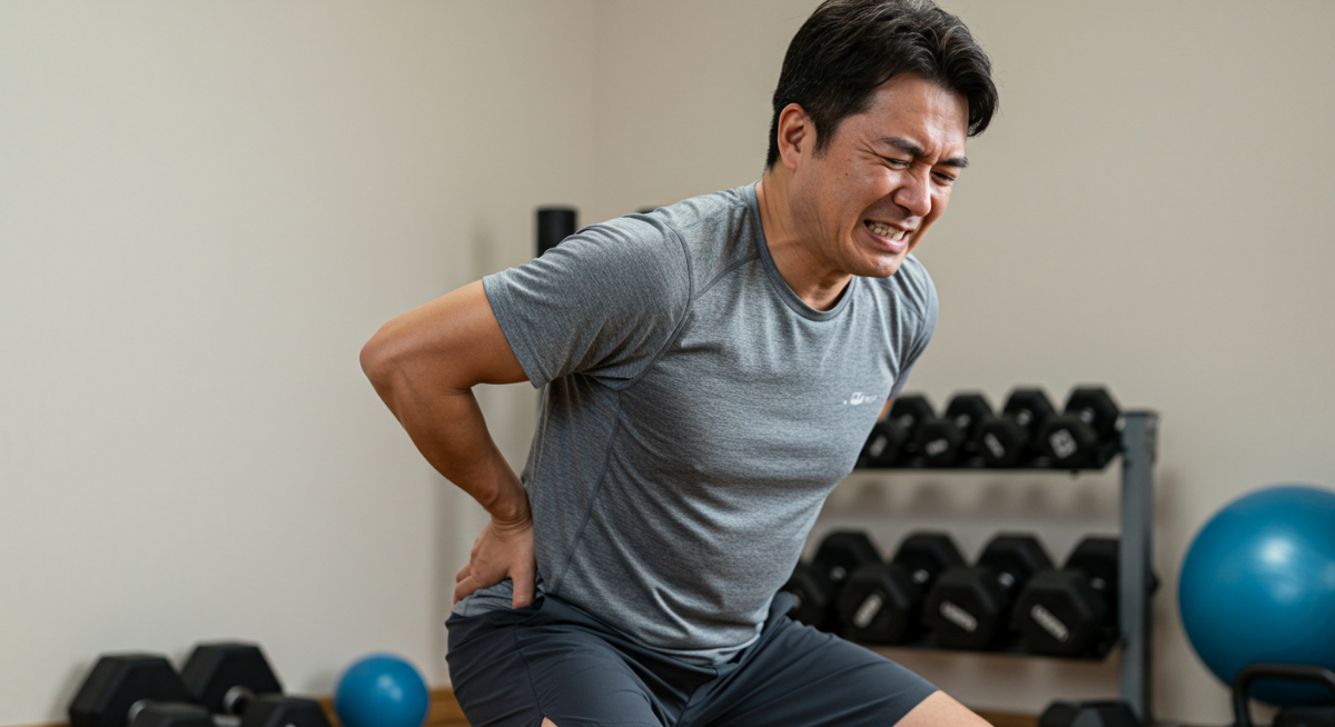 スクワットで腰を痛めた男性